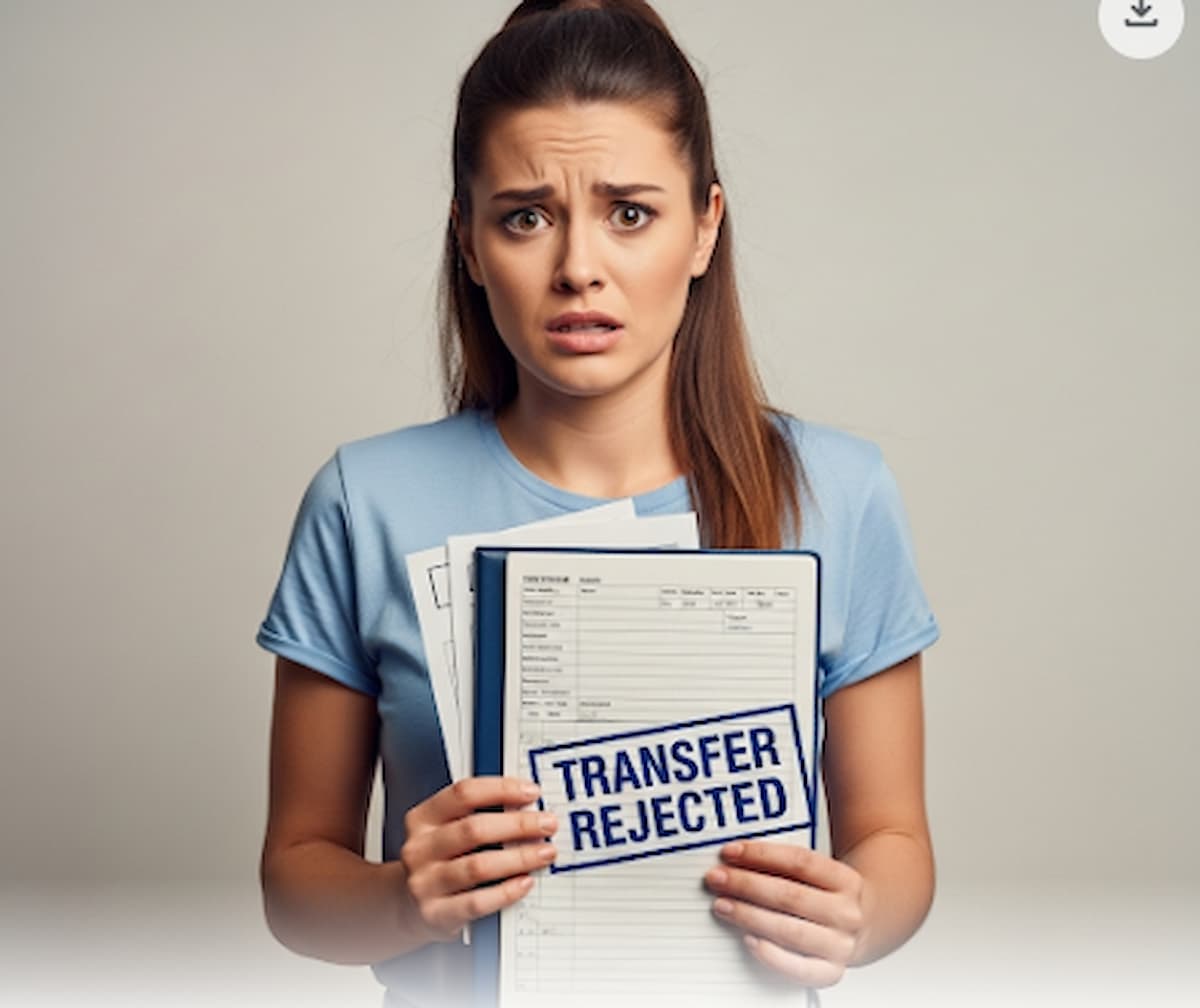 Frustrated car buyer holding documents for forced vehicle ownership transfer in Kenya with rejected logbook stamp