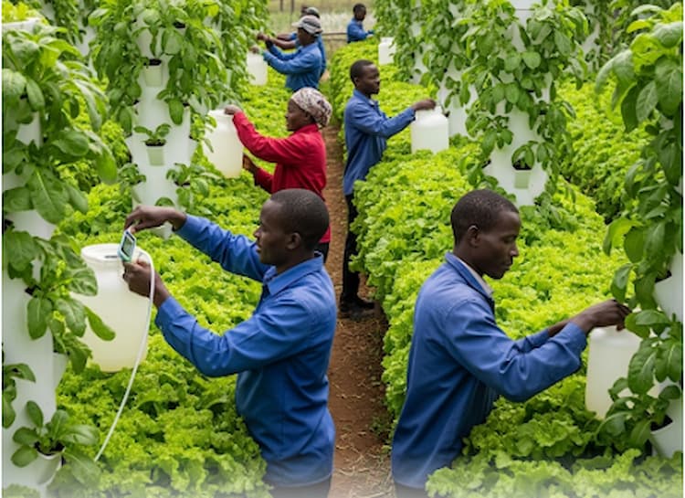 Kiambu farmers practicing hydroponic farming in Kenya using vertical systems